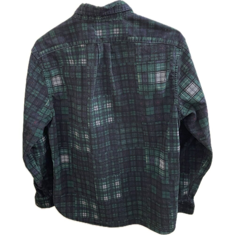 J Crew Corduroy Button Up Shirt Mens Large Blue Green Plaid Classic Pockets - Picture 2 of 11